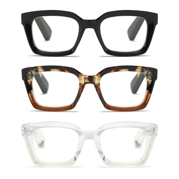 ZXYOO 3 Pack Oversize Square Design Reading Glasses for Women, Blue Light Blocking Reader