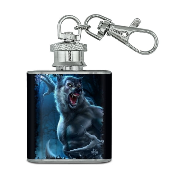Crazy Scary Werewolf Monster Stainless Steel 1oz Mini Flask Key Chain