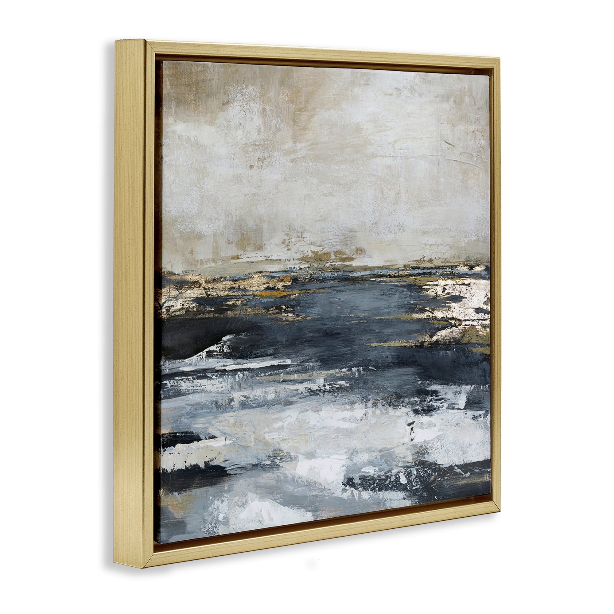 Stupell Industries Rustic Stormy Sea Abstract Painting Gold Floater Framed Canvas Art Print Wall Art, 18 x 18