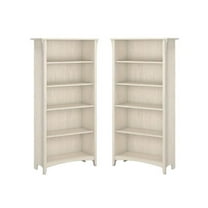 Home Square 5 Shelf Wood Bookcase Set in Antique White (Set of 2)
