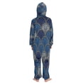 thumbnail image 3 of Soft Big Kids Onesie Pajamas Cozy Loose-Fit Jumpsuits for kids with Pockets for Christmas Lounge & Play Dark Blue Fan-shaped Pattern, 3 of 6