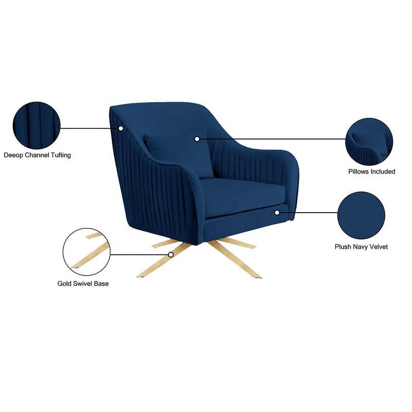 Meridian Furniture Paloma 17.5"H Velvet Accent Chair in Navy and Gold