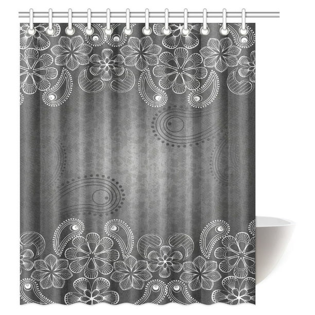 MYPOP Modern Shower Curtain, Black and White Decorative Flowers Fabric Bathroom Shower Curtain