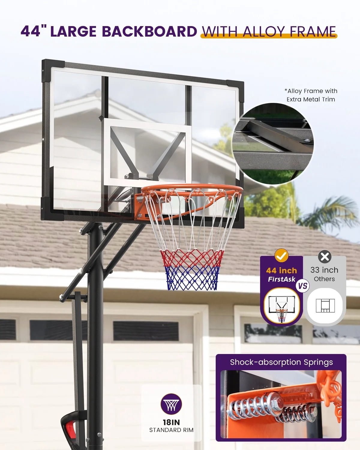 Bexfil Portable Basketball Hoop System,  44" Shatterproof Backboard, Adjustable Height 5-10FT, Outdoor Indoor Basketball Goal with Wheels & Weight Bag for Kids Teens Adults