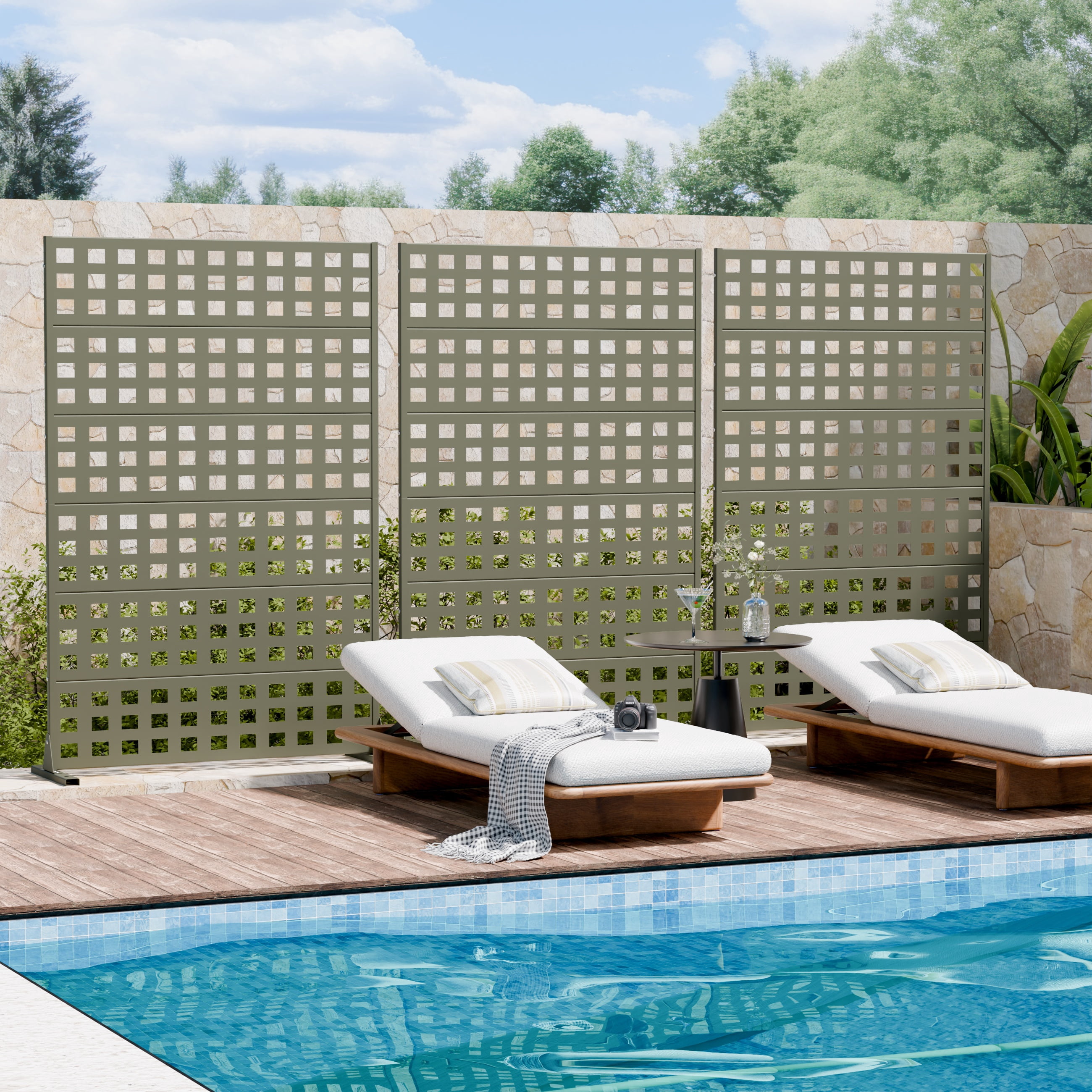 Privacy Metal Screen Fence Panel Horizontal Stripe Pattern
