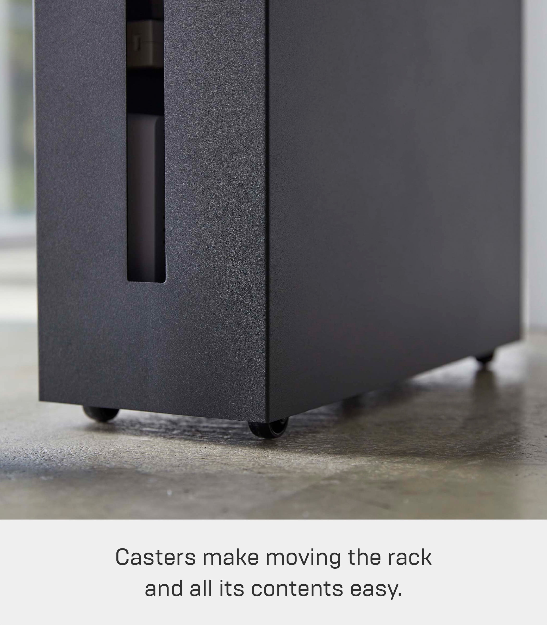 Yamazaki Home Rolling Cable Management Box, Black, Steel, Wheels, Minimal Assembly