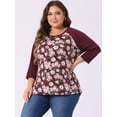 thumbnail image 2 of DARING DIVA Women's Plus Floral Tops Round Neck 3/4 Sleeves Blouse 1X Burgundy, 2 of 6