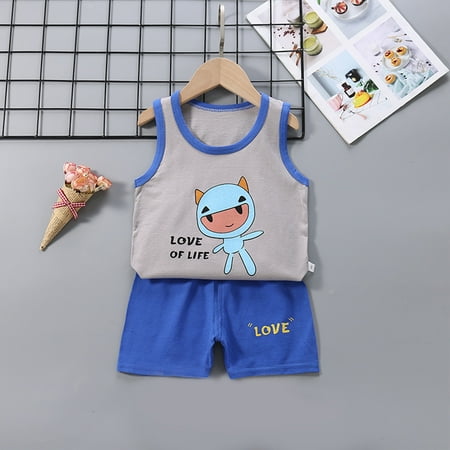 

Miluxas Clearance Toddler Kids Baby Boys Girls Cute Sleeveless Vest Shorts Cartoon Print Casual Suit Gray 6-18Months