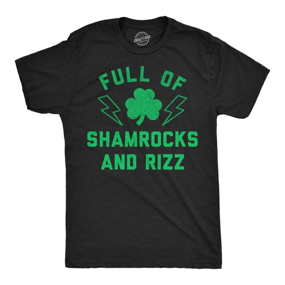 Mens Funny T Shirts Full Of Shamrocks and Rizz Sarcastic St Patricks Day Graphic Tee for Men Graphic Tees