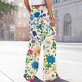 thumbnail image 5 of WTOBBY Women's Flowy Floral Wide Leg Pants with Adjustable High Waist Drawstring, Functional Pockets and Relaxed Casual Fit for Farmers Markets and Summer Festivities,Royal Blue XL, 5 of 7