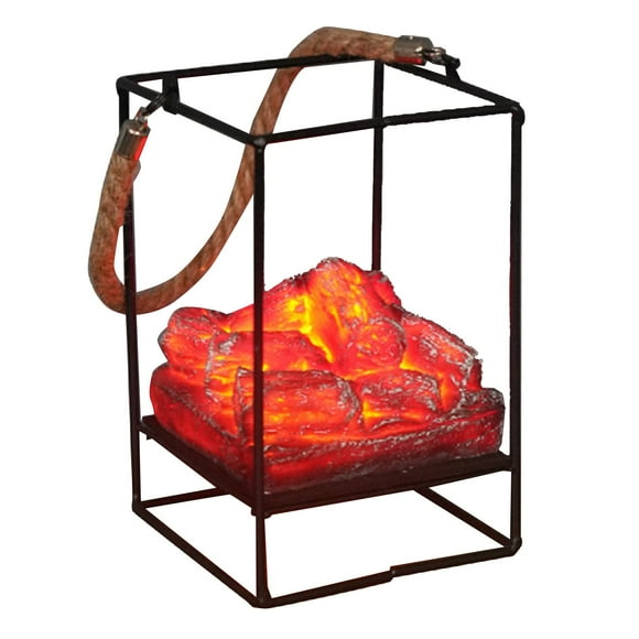 Flameless LED Fireplace Lamp,Vintage Iron Bonfire Lantern,Realistic Flickering Flame Light for Room Decoration Holiday Party 17x11x11cm