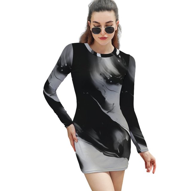 La Robe à Encolure Carrée Aube Robe d'Été Douce Femmes Élégante Robe à Imprimé Licou Design Graphique Encre Acrylique Numérique