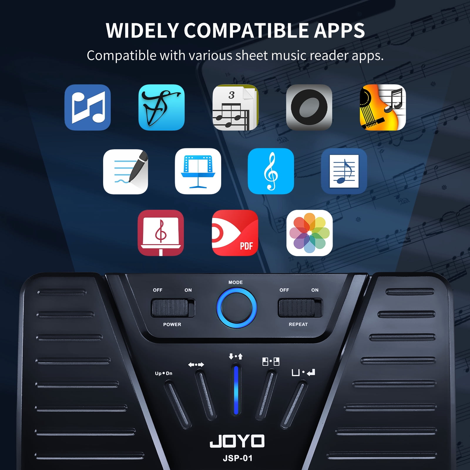 JOYO JSP-01 Rechargeable Bluetooth Page Turner Foot Pedal, Anti-Slip Rubber Base ABS Build for Guitar & Keyboard Musicians, Compatible with iOS & Android Devices