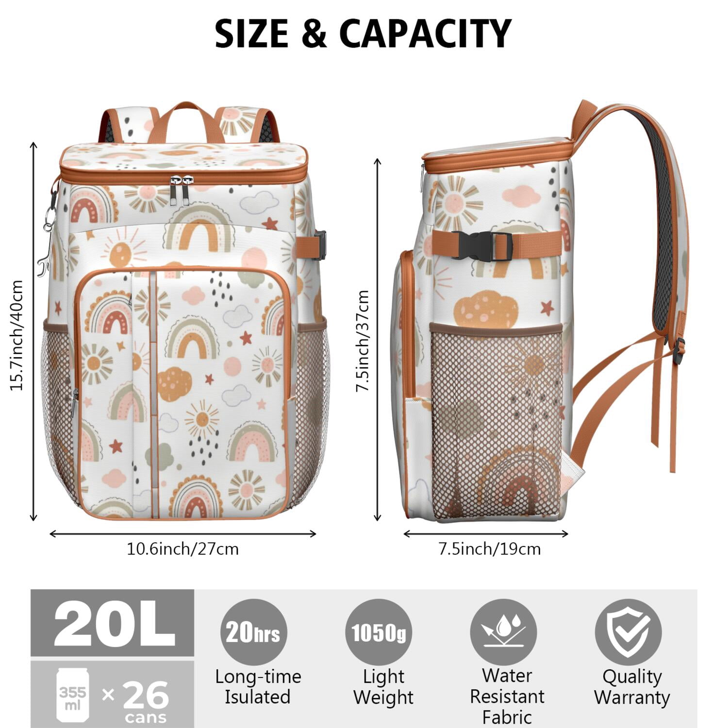 Camping Cooler Backpack 26 Cans,Soft Backpack Coolers Insulated Leak Proof Travel Cooler Bag Waterproof Lunch Picnic Beach Work Trip Thermal Bag Drink Beverage Beer Bag Cooler Rainbow Cartoon