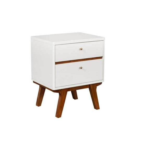 Alpine Furniture Dakota Two Drawer Wood Nightstand in White