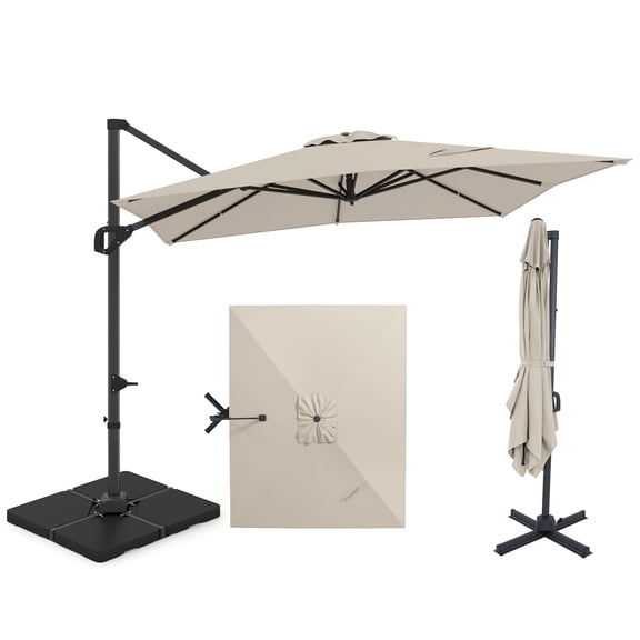 Costway Cantilever Umbrella with 220 LBS Base, Offset Hanging Umbrella with 360° Rotation Beige