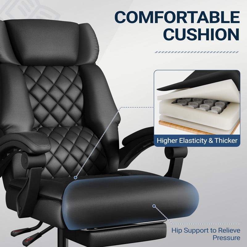 Homall Massage Office Chair with Heat and 6 Vibration Points,High Back Executive Ergonomic Computer Desk Chair with Reclining Backrest and Footrest,PU Leather,Black