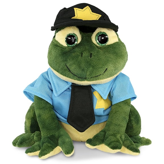 DolliBu Squat Frog Police Officer Plush Toy - Soft Frog Cop Stuffed Animal Dress Up with Cute Cop Uniform and Cap Outfit - Perfect Gift - 10.5 Inches
