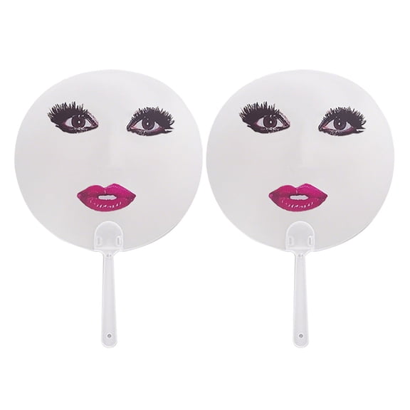 2Pcs Big Eye and Red Lip Handheld Fan Funny Round Fan Photo Props Light Weight Crafts Decorative Handheld Fan