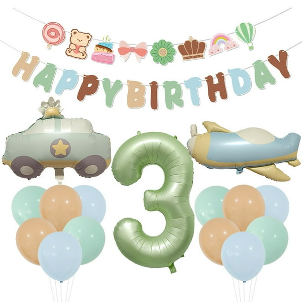 Juego de globos verde oliva para tercer cumpleaños, 15 piezas con número 3