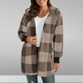 thumbnail image 2 of Plaid Fleece Jacket Women Long Comfy Fuzzy Open Front Lapel Collar Loose Soft Warm Winter Cardigans Coats (3XL, Coffee), 2 of 5