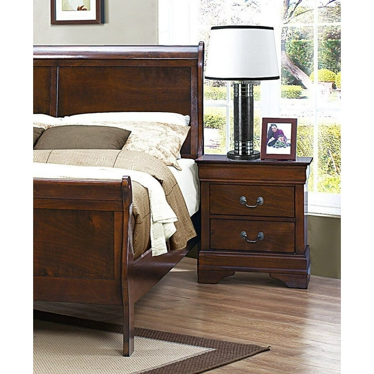 Louis Philippe Style Bedroom 3pc Set California King Size Bed 2x Nightstands  Brown Cherry Finish Classic Bedroom Furniture 