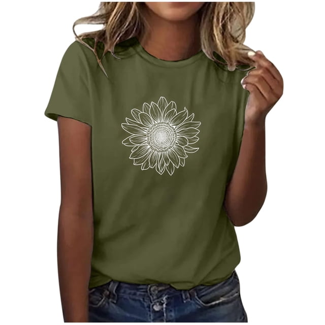 Blusas de Manga Corta para las Mujeres Divertido Impreso Cuello Redondo Tee, Vintage Humor Gráfico Blusas de Primavera para las Mujeres