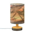thumbnail image 2 of WOBOGO Pink Rose Bedroom Table Lamp USB Power Connector Wooden Base Round Linen Shade For Living Room Desk, 2 of 7