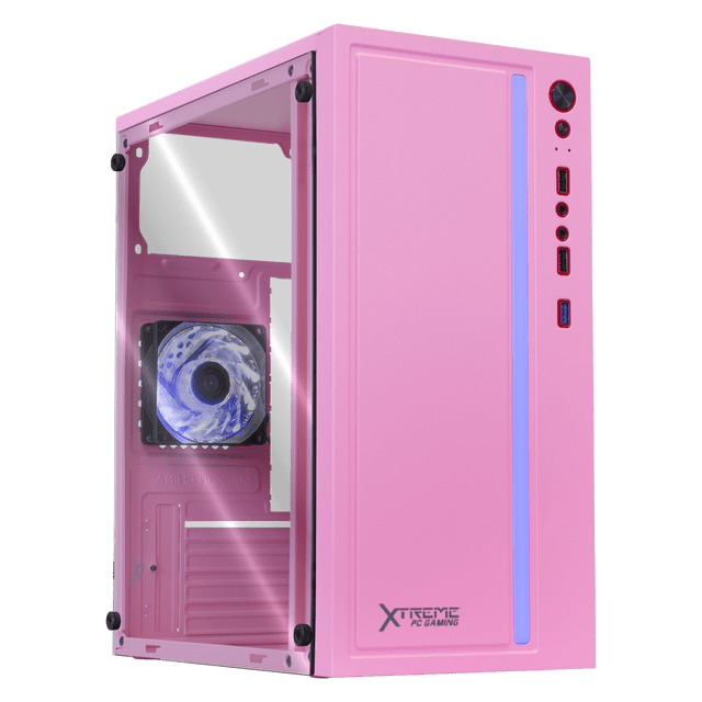Gabinete Gamer XTREME PC GAMING Micro Torre Micro ATX 1 Fan Cristal Templado RGB Rosa rosa