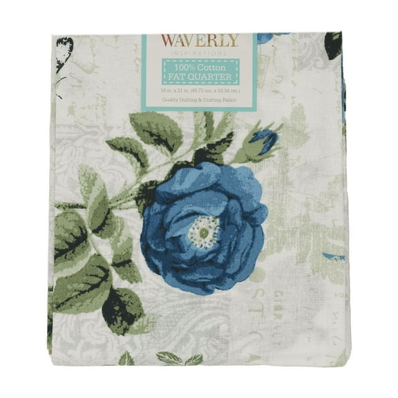 Waverly Inspirations, 100% Cotton, Sewing & Crafting, Rose Grecian Blue, Fat Quarter, Prints, 21 x 18