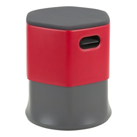 Adjustable Height Resin - Profile Series Adjustable-Height Active Learning Stool-Red Resin Side/Dark Gray Upholstered Seat