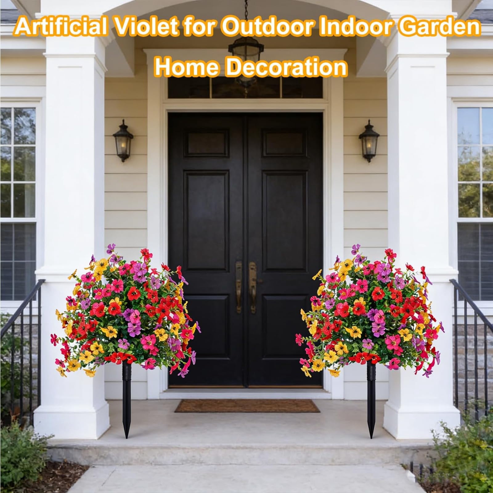 Artificial Violet for Outdoor Indoor Garden Decoration, UV Resistant Waterproof Faux Flowers, No Fade Fake Plants with Ground Stakes