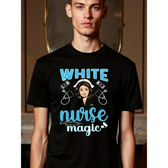 Greenink natee White Nurse Magic: Stylish T-shirt for Healthcare Professionals, Men's T - shirt, Men's T - shirt