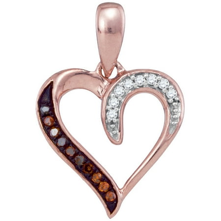 10K Rose Gold 0.05ctw Fancy Sleek Pave Red Diamond Fashion Curvy Heart Pendant