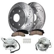 Detroit Axle - Front Brake Kit for 2WD 2011-2014 Ford F-150 Expedition Lincoln Navigator Drilled Slotted Brake Rotors Ceramic Brakes Pads Replacement Wheel Bearing Hubs