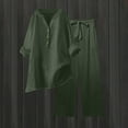 thumbnail image 5 of Feancey Women's Lounge Sets Summer Plus Size Henley Shirt and Wide Leg Pants Matching Set Solid Casual Cotton Linen Vacation Outfits Army Green 3XL, 5 of 10