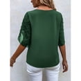 thumbnail image 4 of Mujer Cuello Redondo Top Mangas De Medio Pétalo Costuras De Encaje Tipo Suelto Camiseta Casual para Verano Verde XL, 4 of 6