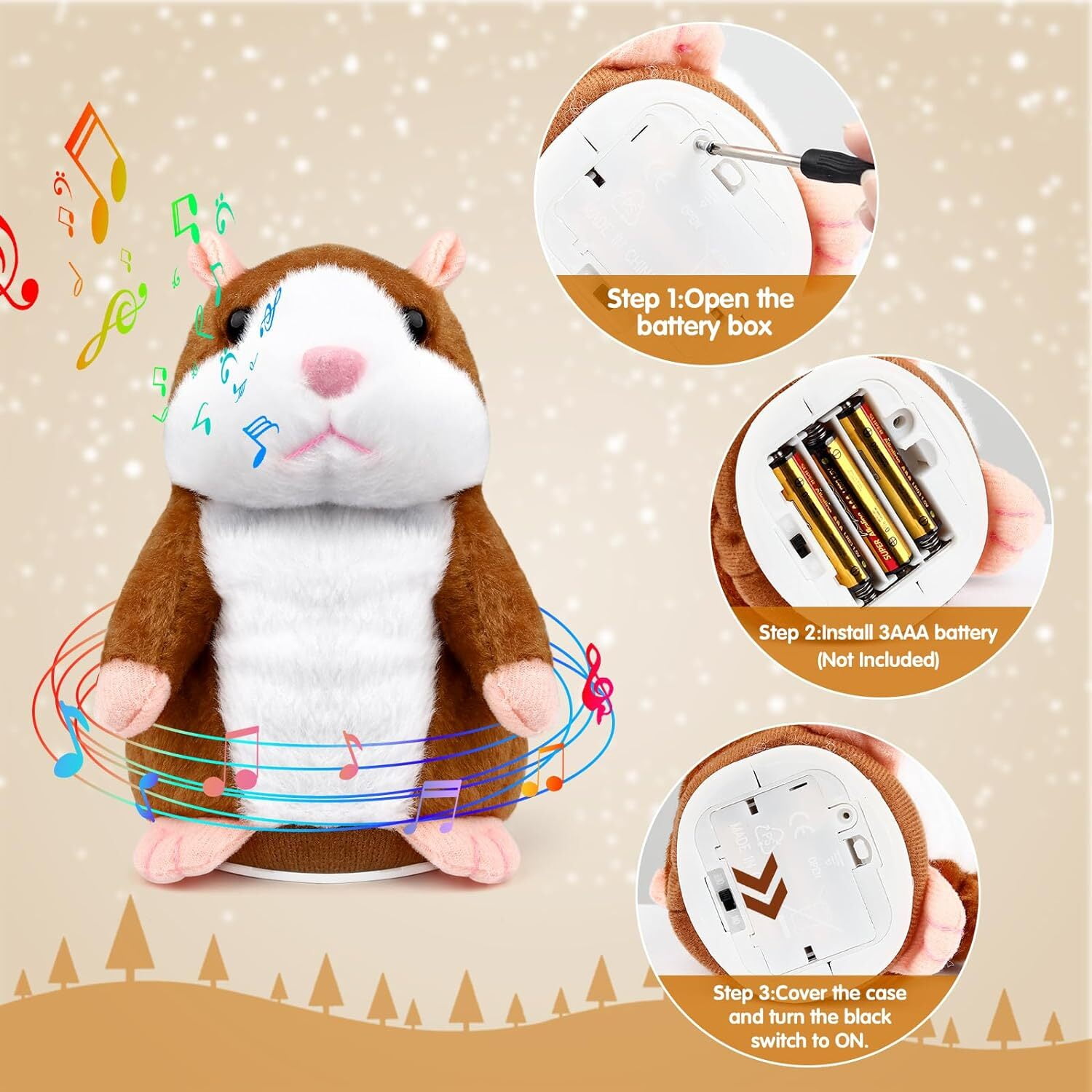 Talking Hamster Toy, Animal Talking Toys Repeats What You Say Mimicry Pet Talking Record for Boys and Girls (Brown + Gray 6.3 Inch)