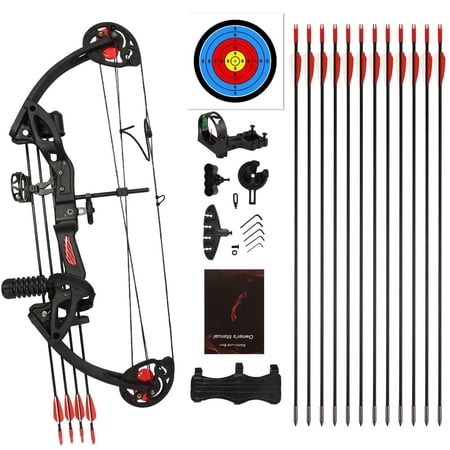 Kids & Junior Compound Bow Kit Right Handed 15-29Lbs Adjustable 19-28 Inch Draw Length 260FPS Starter Archery Package