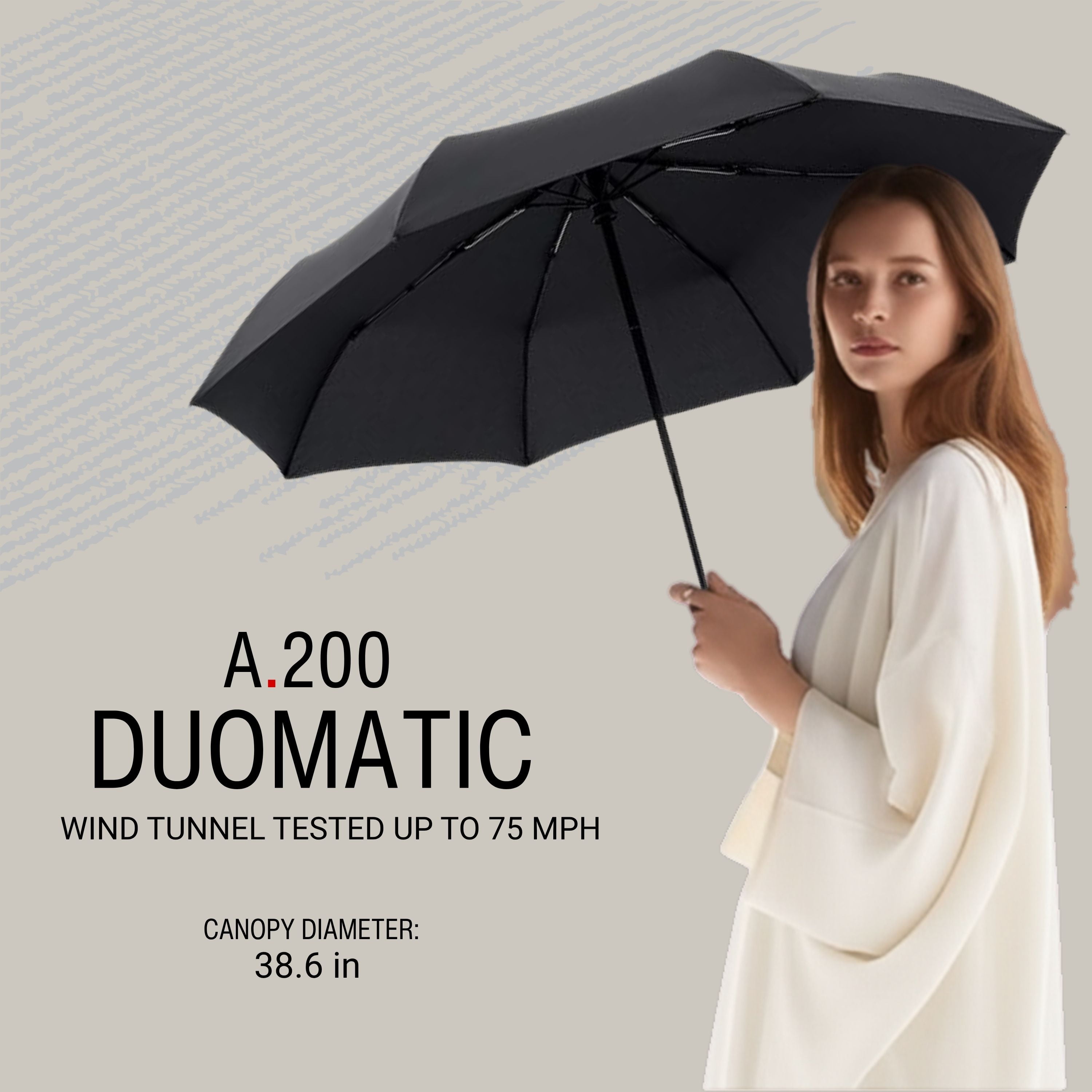 Knirps A.200 Medium Duomatic Windproof Rain Umbrella for Adults in Black – Automatic Open Close Design, 38.5" Wind Resistant Canopy, Durable Steel Frame, Travel Case Included
