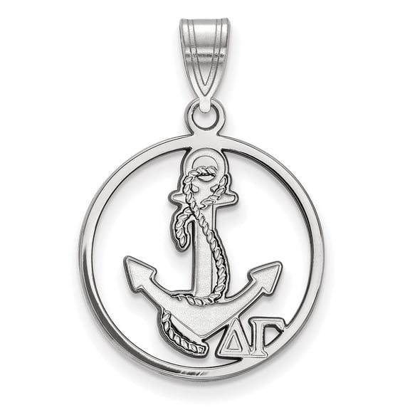925 Sterling Silver Rh-plated LogoArt Delta Gamma Medium Circle Pendant; for Adults and Teens; for Women and Men