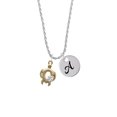 thumbnail image 2 of Delight Jewelry Goldtone Open Sea Turtle with White Plumeria Silvertone Script Initial Disc - A - Charm Necklace, 20"+3", 2 of 4