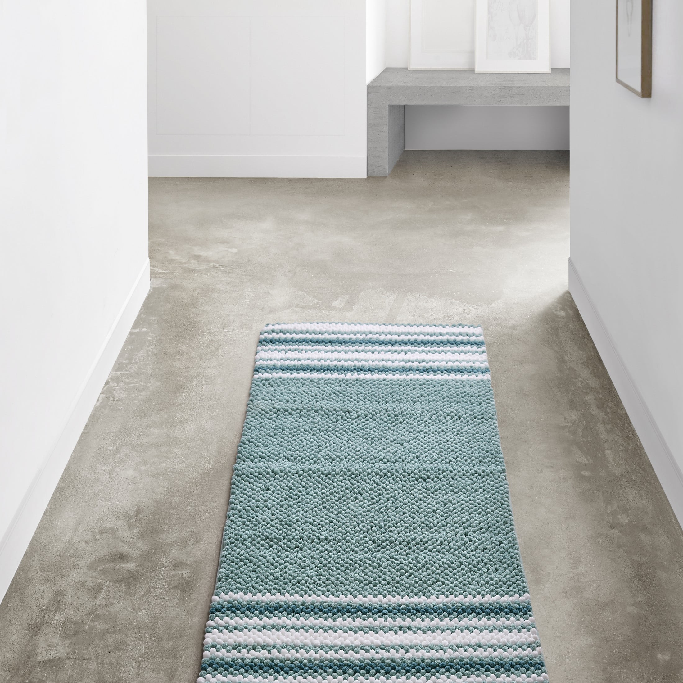VCNY Home Aiden Jacquard Striped Aqua Polyester Bath Runner, 24" x 60"