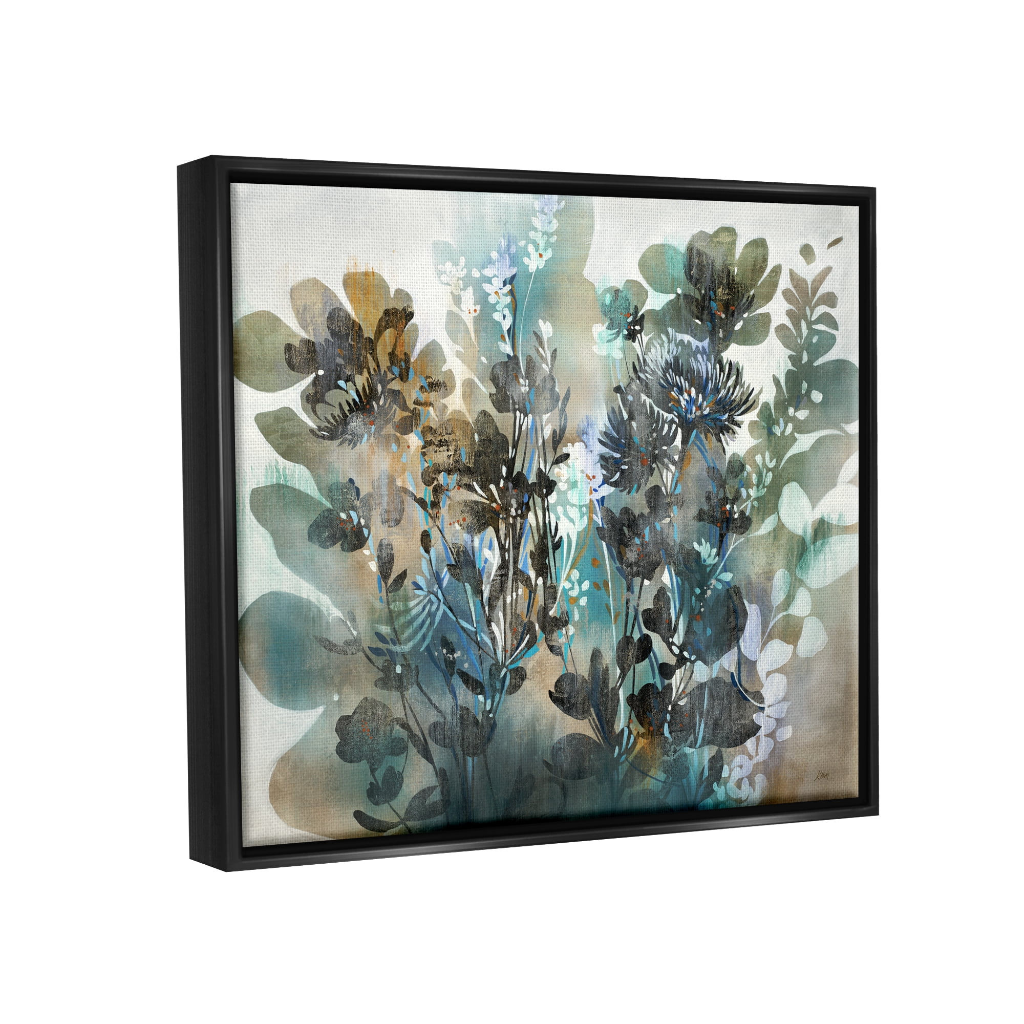 Stupell Overlapping Flower Sprigs Modern Shapes Abstract Painting Black Floater Framed Art Print Wall Art