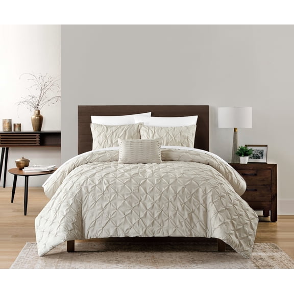 Chic Home Bradshaw 8-Piece Pinch Pleat Comforter Set, Queen, Beige