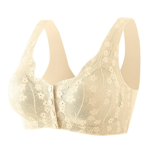 HBFAGFB Padded Bras for Women Front Button Built-In Bra Breathable Comfortable Underwear Beige Size M