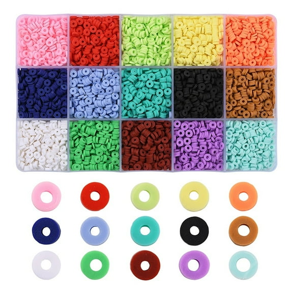 15 Colors Handmade Polymer Clay Beads Disc/Flat Round Heishi Beads Mixed Color 4x1mm Hole: 1mm 1Box