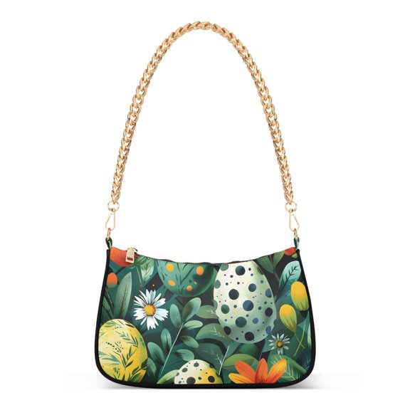 Ryvnso Easter Eggs in Floral Womens Chain Shoulder Bag Tote Handbags Clutch Hobo Purse with Zipper for Travel