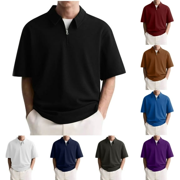 hlysgo Big and Tall Mens Shirts Quarter Zip Pullover Casual Short Sleeve Solid Color Tshirts Loose Fit Going Out Tops Trendy Spring Summer Clothes Black XXXXL