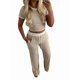 thumbnail image 2 of Conjunto de Pijama de Dos Piezas para Mujer, con Camiseta de Corta y Pantalón de Punto Acanalado. Caqui XL, 2 of 8